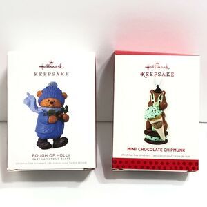 Hallmark Keepsake Ornaments Lot 2018 Bough of Holly 2013 Mint Chocolate Chipmunk